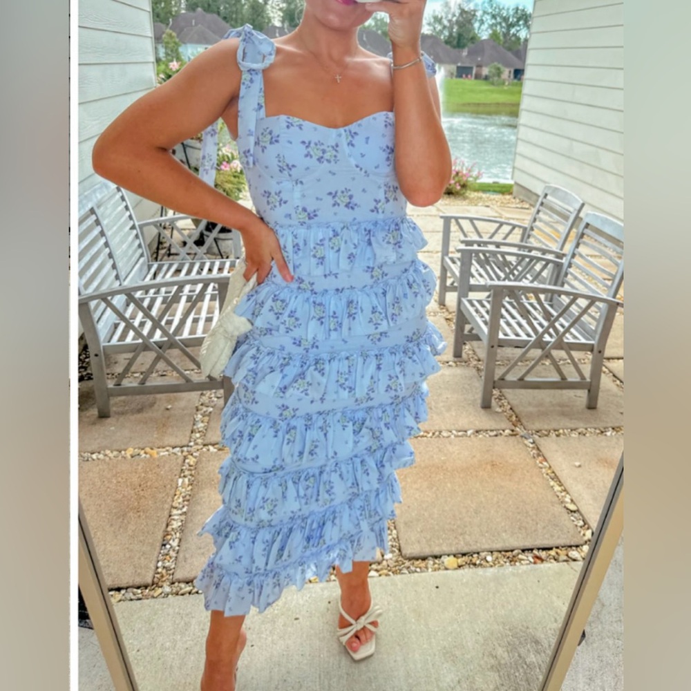 Floral Light Blue Midi Dress